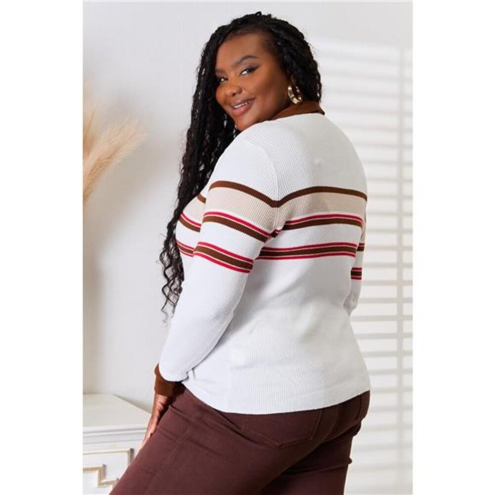 Basic Bae Striped Collared Neck Rib-Knit Top - Picture 6 of 7